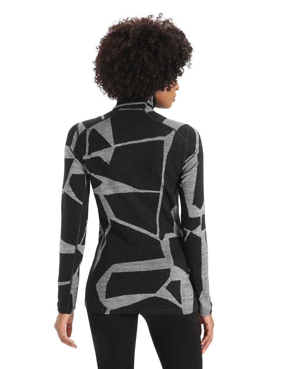 Women's Icebreaker Merino 250 Vertex Long Sleeve Half Zip Thermal Top Fractured Landscapes Base Layers Black / Jet Heather | CA 1086CTVE